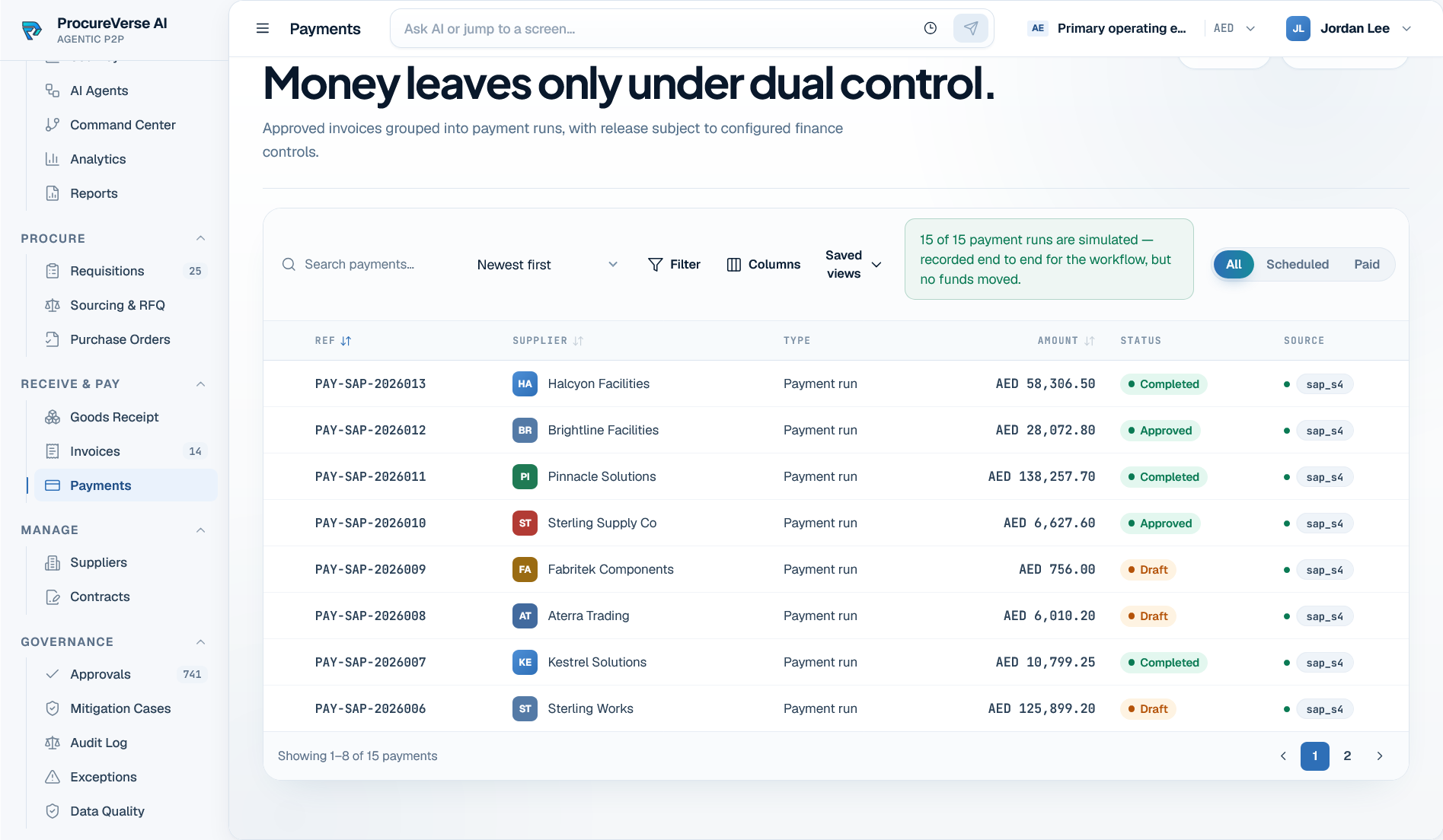 ProcureVerse controlled payments workspace