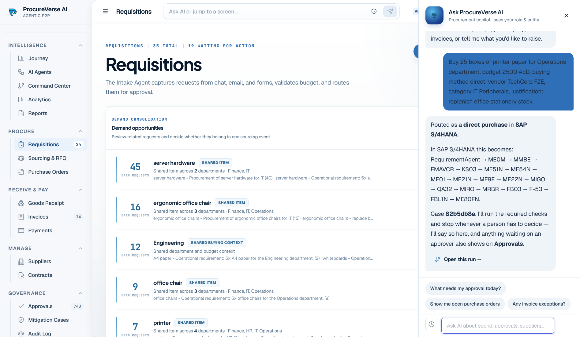 ProcureVerse requisitions workspace